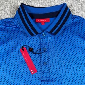 NEW REDVANLY Mens Large Blue Marine Pascal Geometric Print Golf Polo Shirt R2503